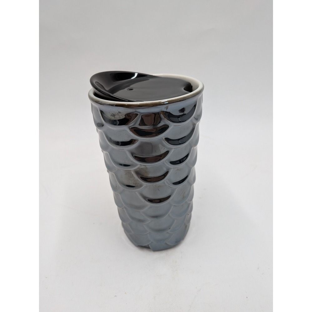 Starbucks Iridescent Metallic Silver Mermaid Scale Ceramic Travel Tumbler 10oz